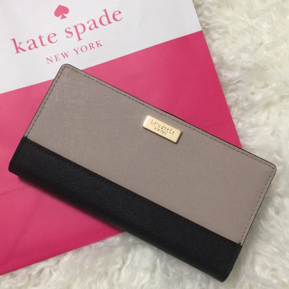 Kate Spade ♠️ Leather Color Block Black Beige Wallet